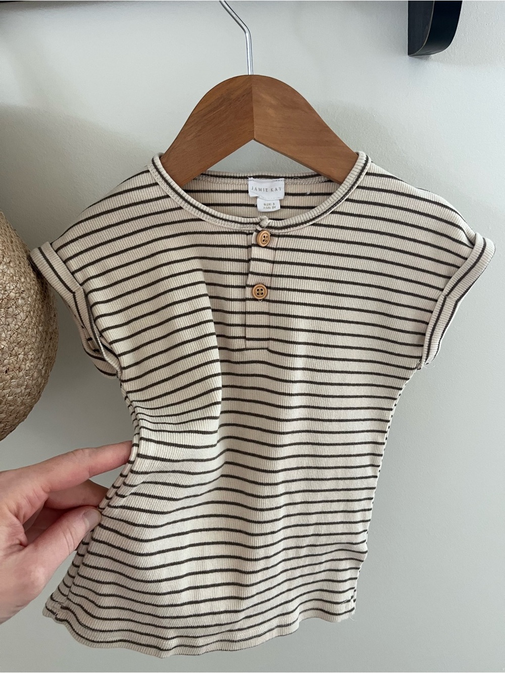 Jamie Kay Cream & Black Striped Ribbed Short Sleeve Top